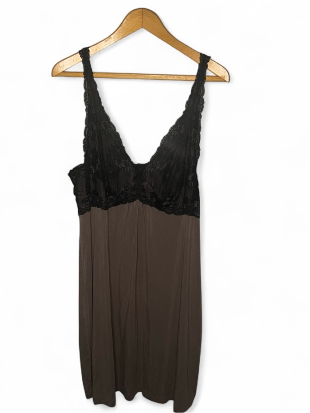 Cool Nights Black Lace Trim Slip Dress Bamboo Rayon Large